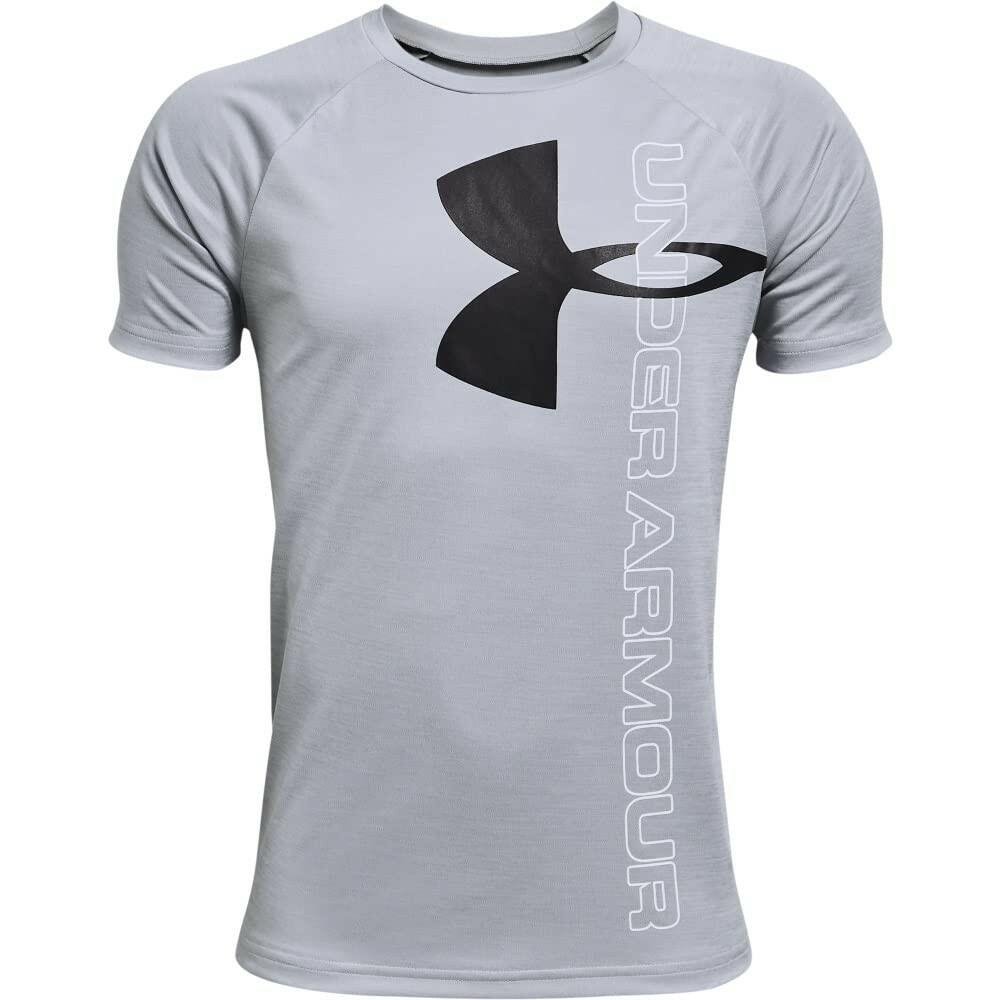 Under Armour Boys Under Armour Tech Split Logo Hybrid T-Shirt Mod Gray Medium