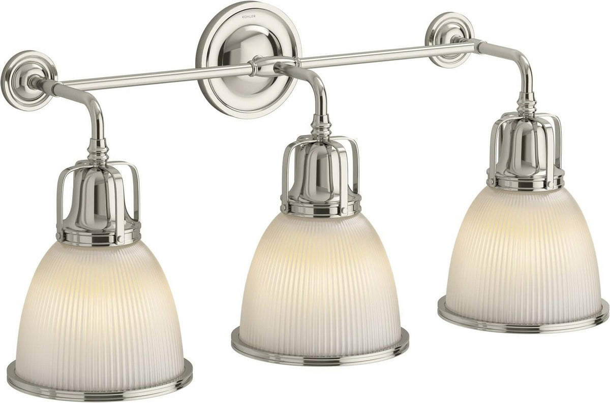 Kohler Hauksbee 32283-SC03 28 in 3 Light Wall Sconce Polished Nickel Glass Shade