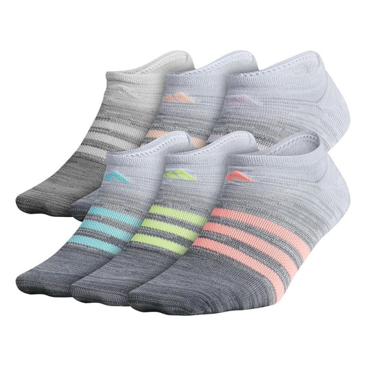 adidas Kids Girls Superlite No-Show Socks 6-Pack Moisture-Wicking Grey Red