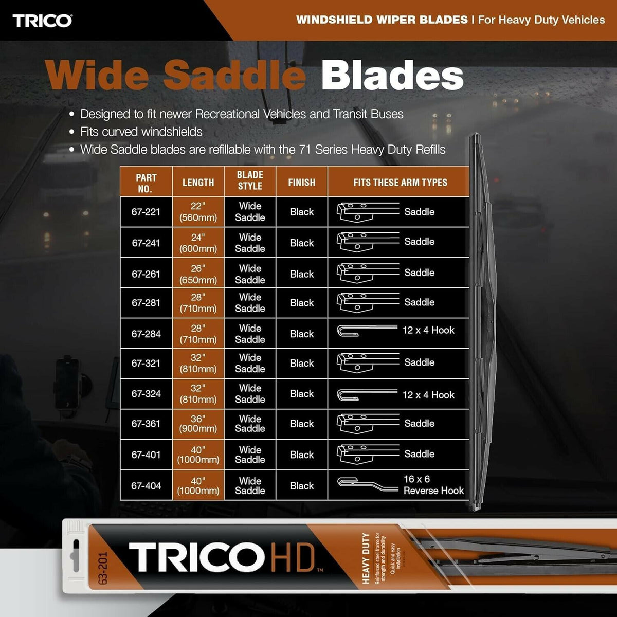 TRICO 67-221 Heavy Duty Wiper Blade for Peterbilt