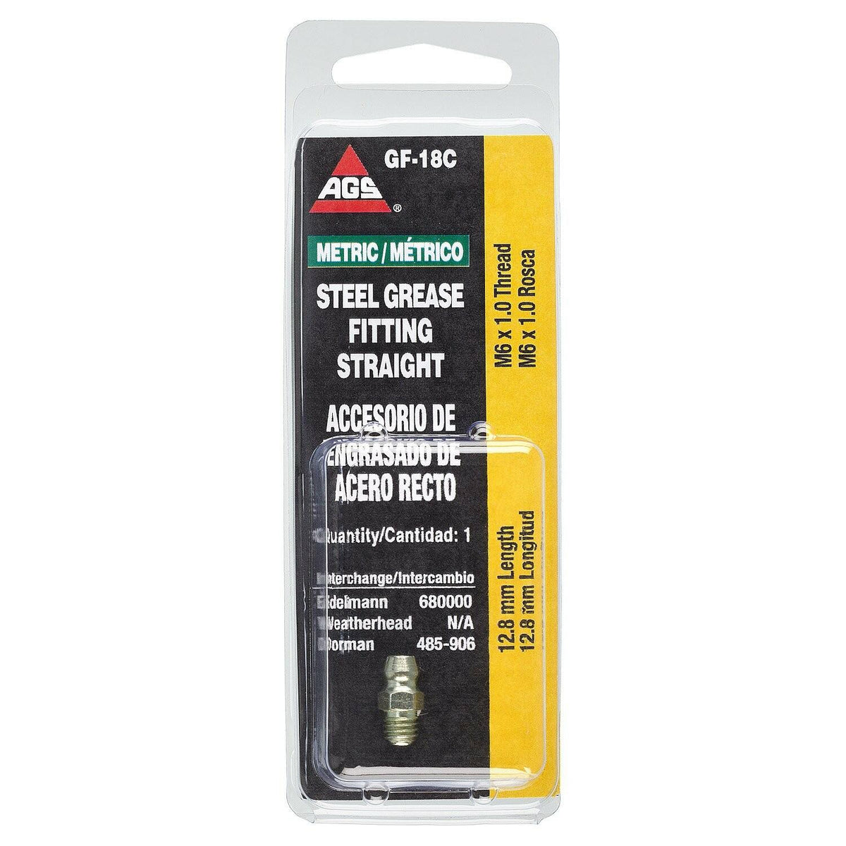 AGS GF-18C Steel Grease Fitting 12.8mm Male Hose Adapter