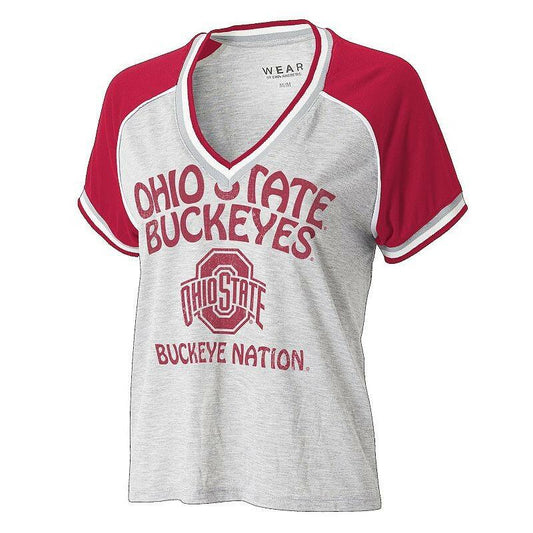 Women's NCAA Ohio State Buckeyes Throwback V-Neck T-Shirt Small Heather Gray