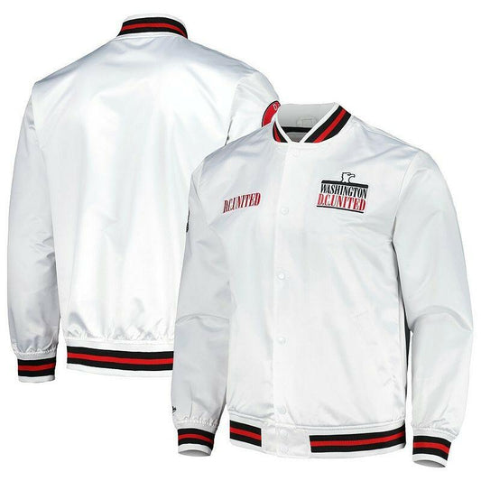 Mitchell & Ness Men's D.C. United White Satin Jacket, Size Small, Full-Snap