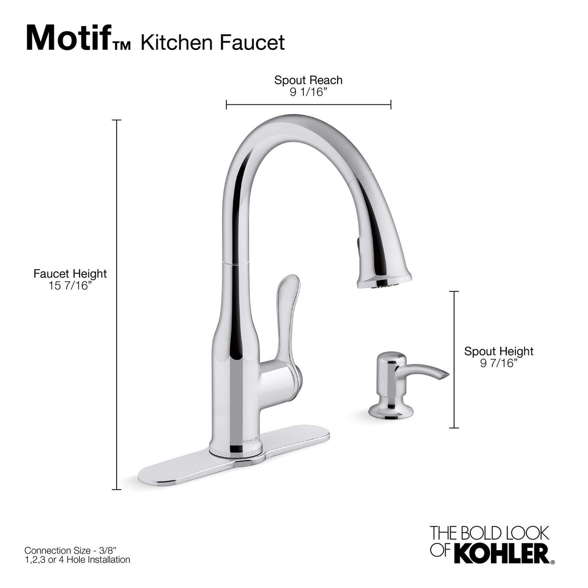 Kohler Motif Kitchen Faucet with Pull-Down Sprayer & Soap Dispenser, Chrome