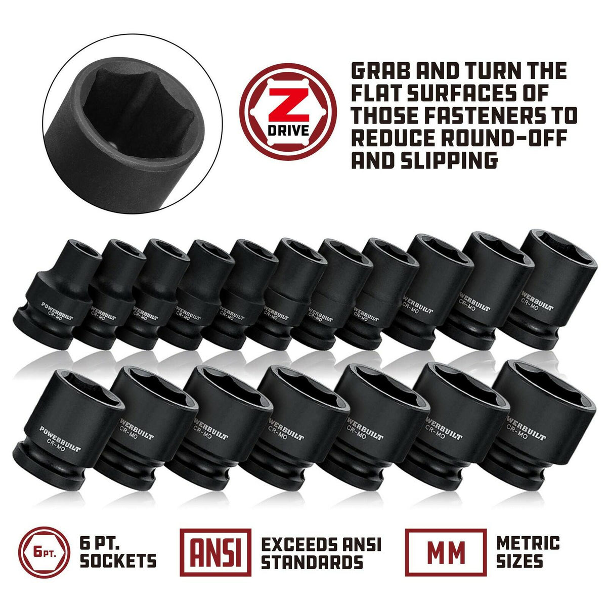 Powerbuilt 642791 11mm Impact Socket 1/2" Drive 6-Point Metric Cr-Mo