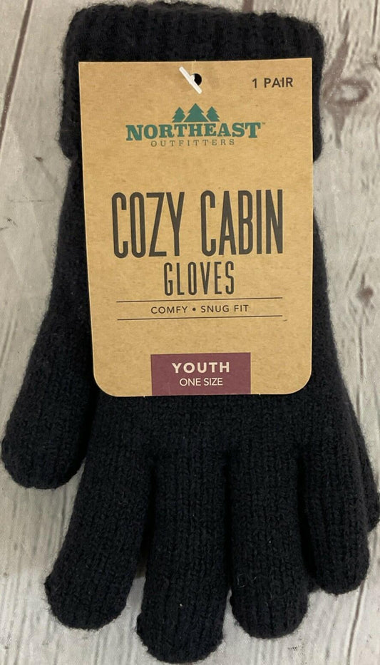 Cozy Cabin Youth Glove, Black, One Size, Knit, Faux Fur Lined, Folded Cuff