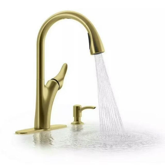 Kohler PREC26648-SD-2MB Brushed Gold Pull Down Kitchen Faucet Single Hole w Soap