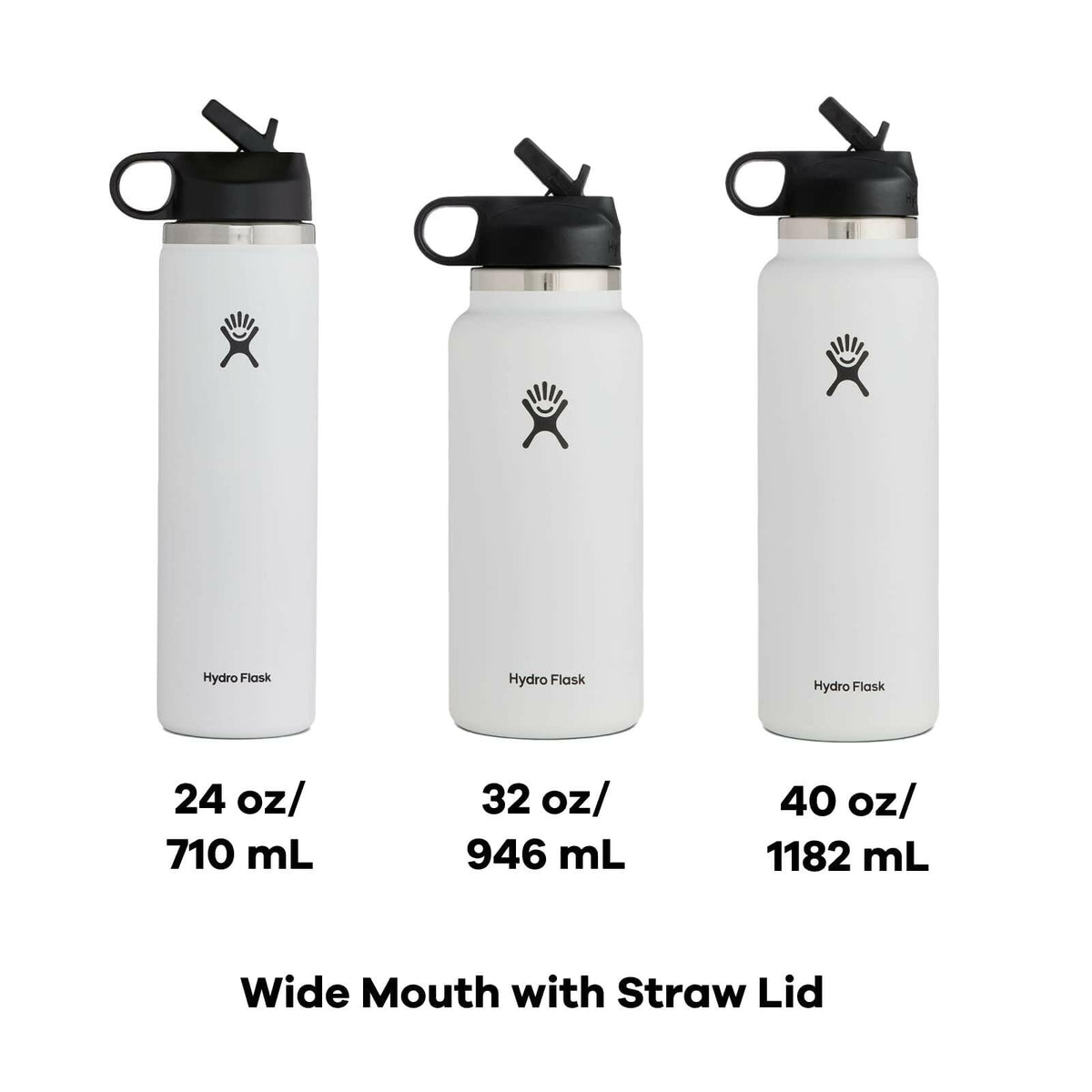 Hydro Flask 24 Oz Wide Mouth Straw Cap White Stainless Steel Leakproof Bottle