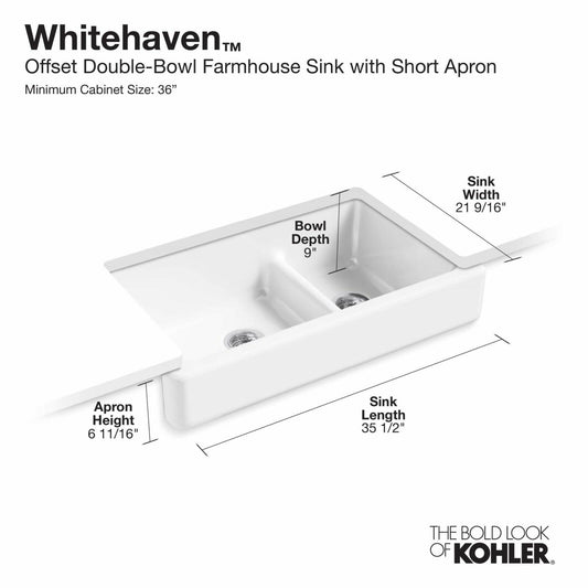 Kohler Whitehaven 6427-DGB 36 in Double Bowl Farmhouse Kitchen Sink Indigo Blue