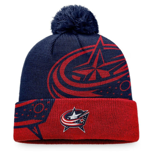 Fanatics Men's Branded Navy/Red Columbus Blue Jackets Block Party Cuffed Knit Hat with Pom Size One Size Oz
