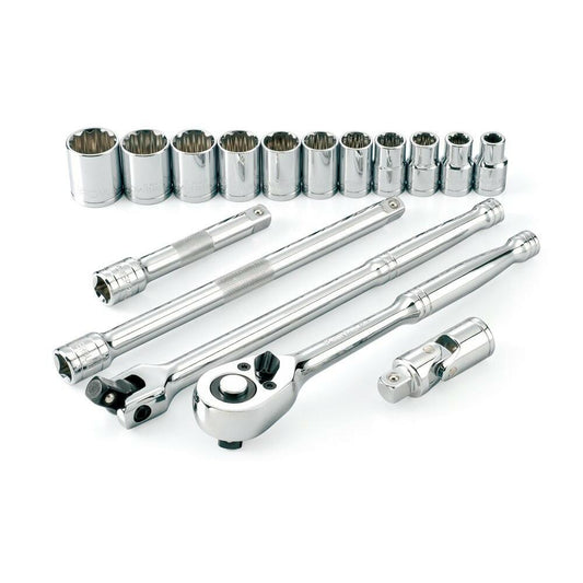 Powerbuilt 641708 19 Piece 1/2 Inch Drive Metric Socket Set Tools
