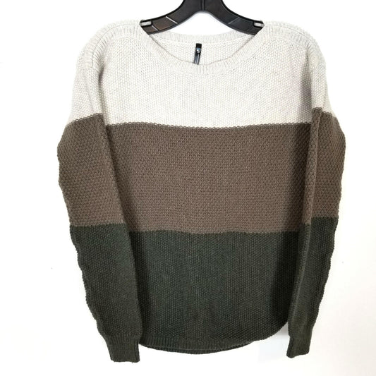 Bella Stripe Crew Neck Sweater Women Size S Cotton Merino Wool Blend Sage