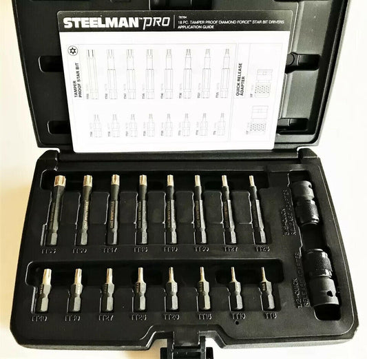 Steelman Pro 18pc Tamper-Proof Star Bit Socket Set 78764, Tool Kit