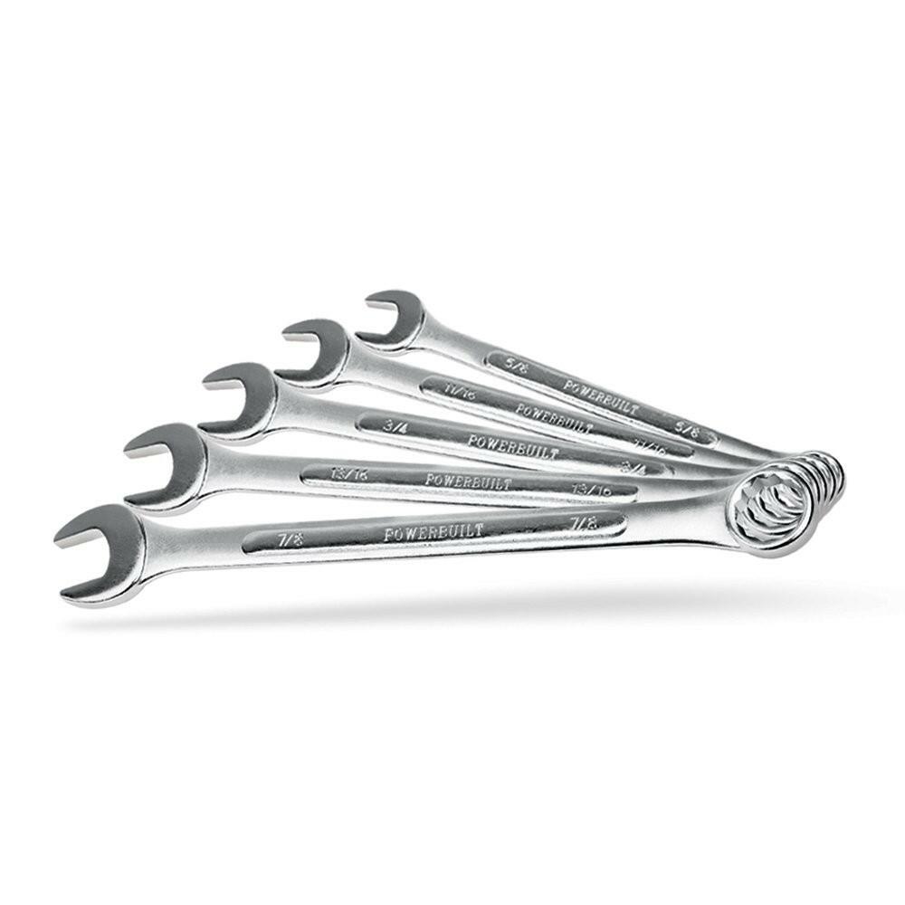 Powerbuilt 5-Piece SAE Combination Wrench Set with Storage Tray, Model 640079
