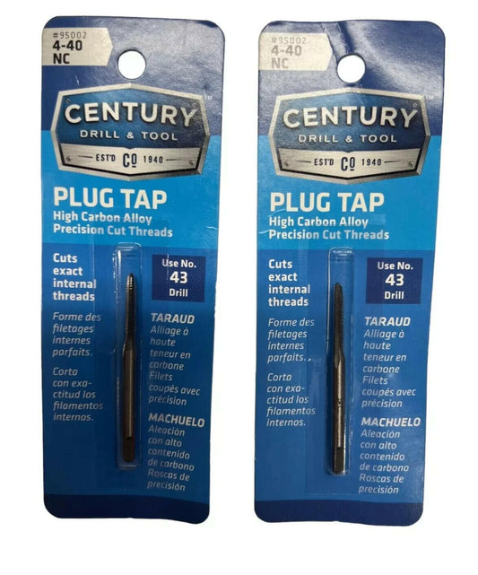 Century Drill Tool 4-40 NC Carbon Steel Plug Tap 95002 Threading Tool