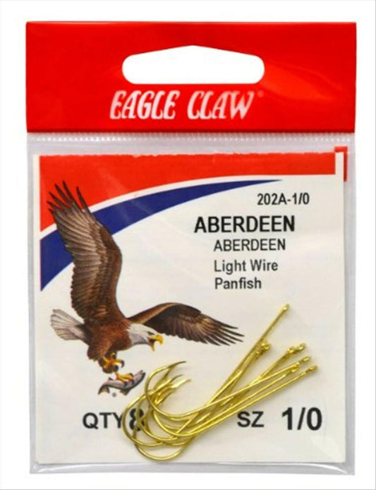 Eagle Claw 202A-1/0 Classic Gold Fishing Hooks - 8 Pack