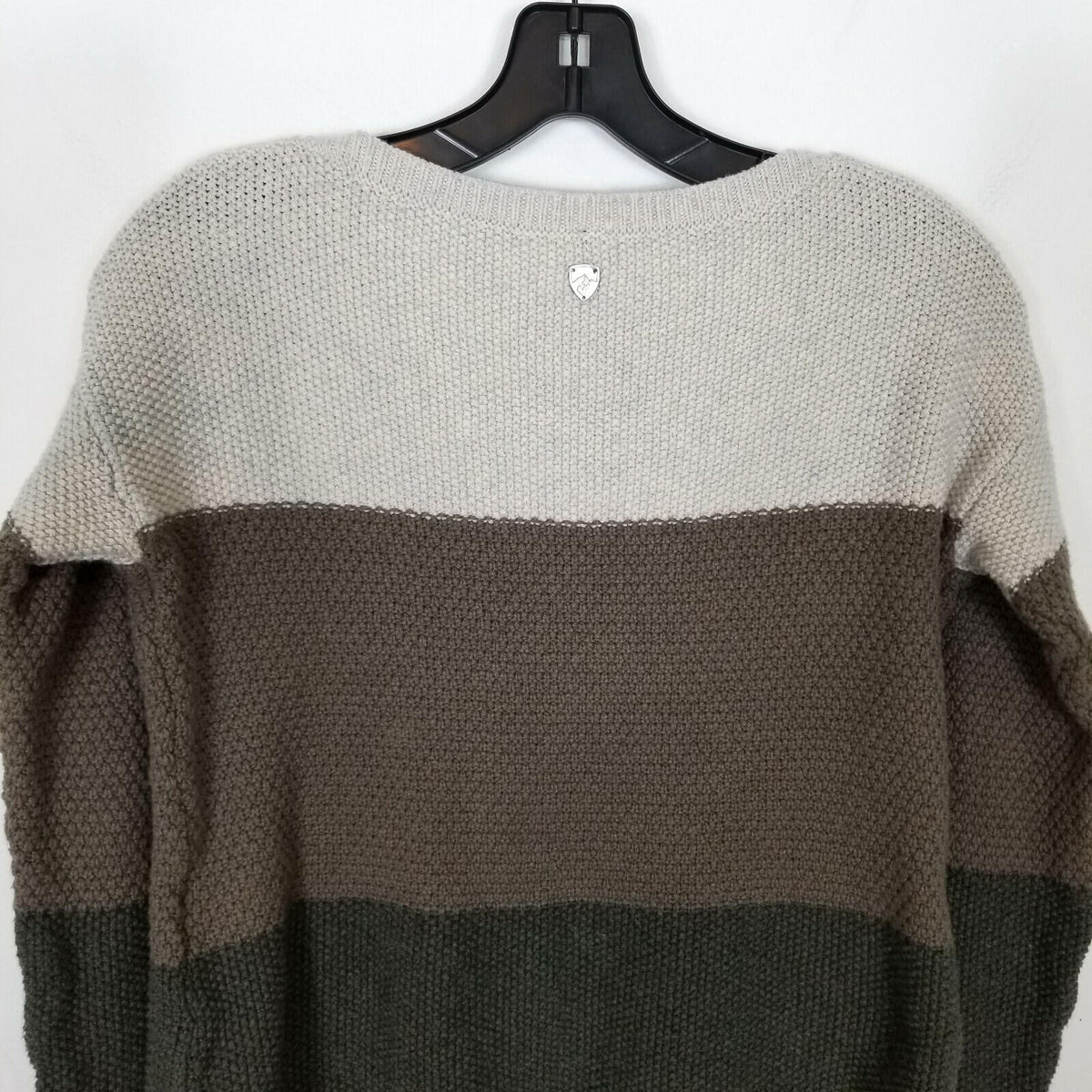 Bella Stripe Crew Neck Sweater Women Size S Cotton Merino Wool Blend Sage