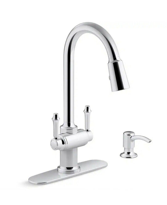 Kohler Thierry R22969-SD-CP 2 Handle Pull Down Kitchen Faucet Soap Dispenser