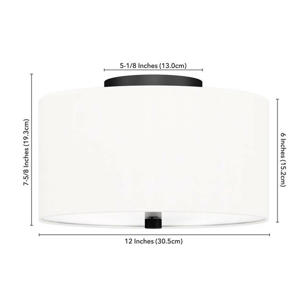 Ellis SF1504 12" Flush Mount Ceiling Light Matte Black White Shade
