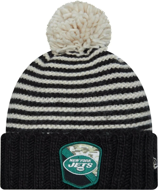 Era Black Jets 2023 Salute to Service Cuffed Pom Knit Hat for Women