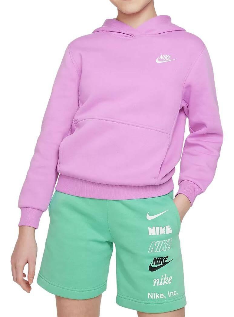 Nike Kids Club Fleece Hoodie Small Rush Fuchsia White Sweatshirt
