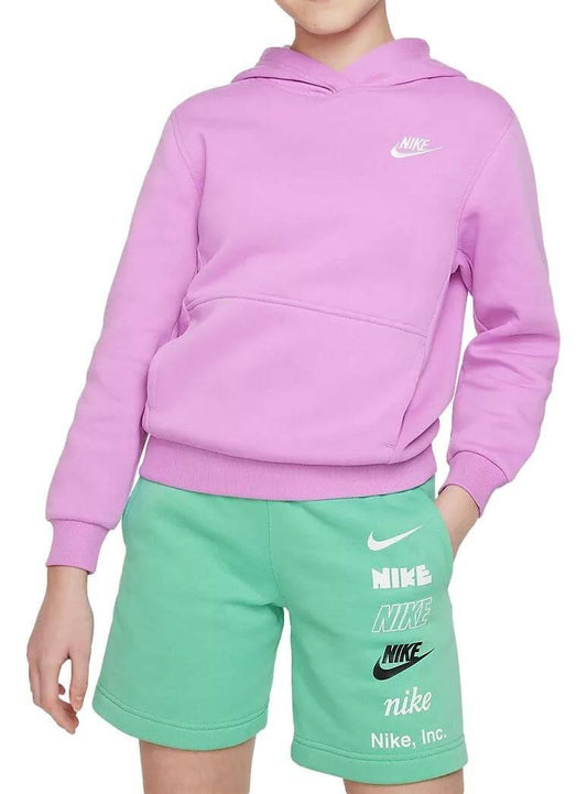 Nike Kids Club Fleece Hoodie Small Rush Fuchsia White Sweatshirt