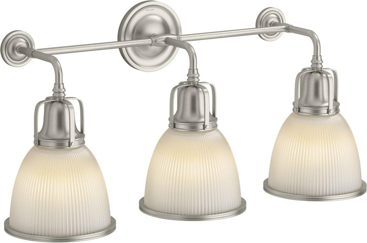 Kohler Hauksbee 32283-SC03 28 in 3 Light Wall Sconce Polished Nickel Glass Shade