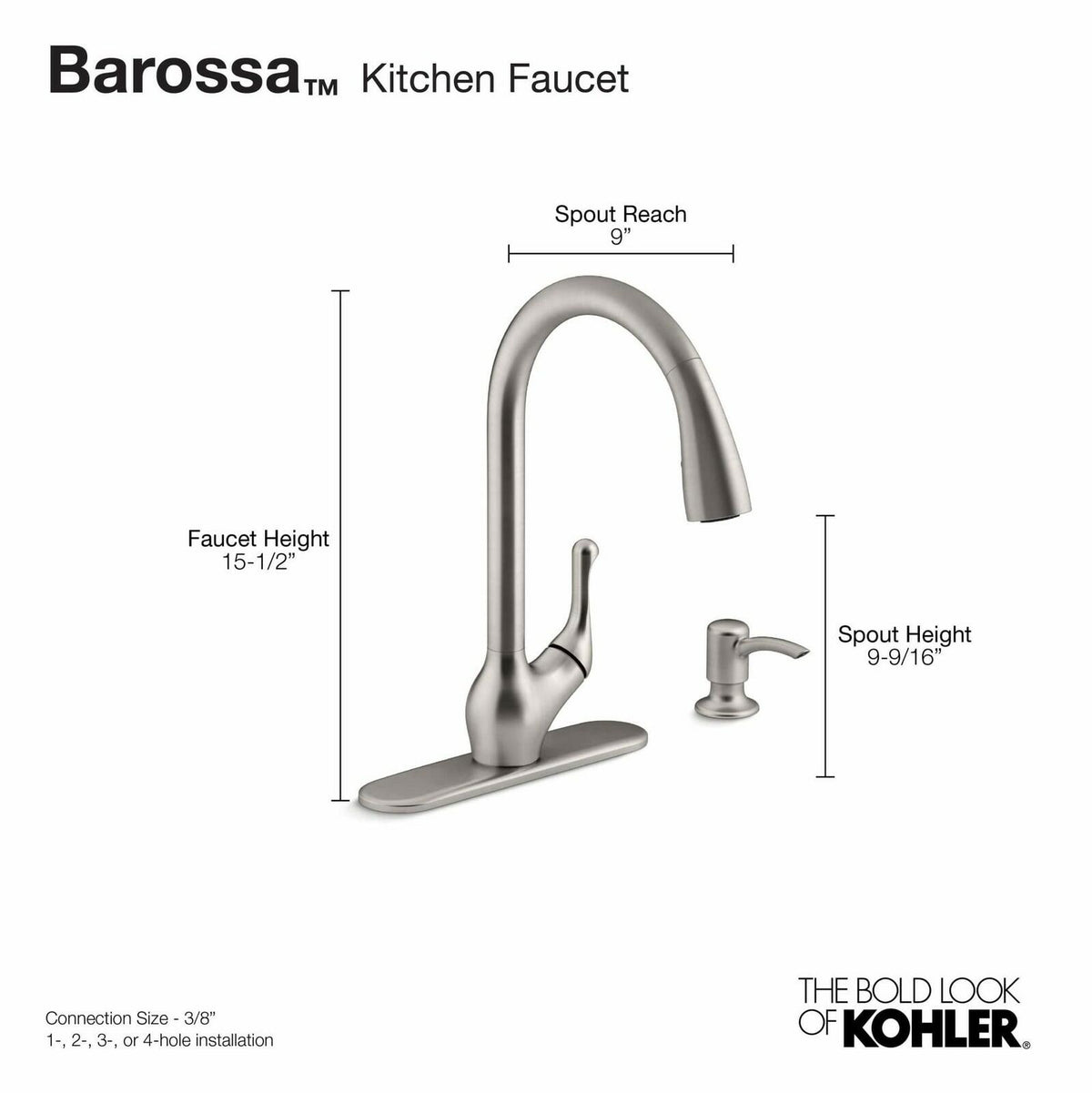 Kohler Barossa S67208480 Pull-Down Kitchen Faucet Chrome Finish Lotion Dispenser