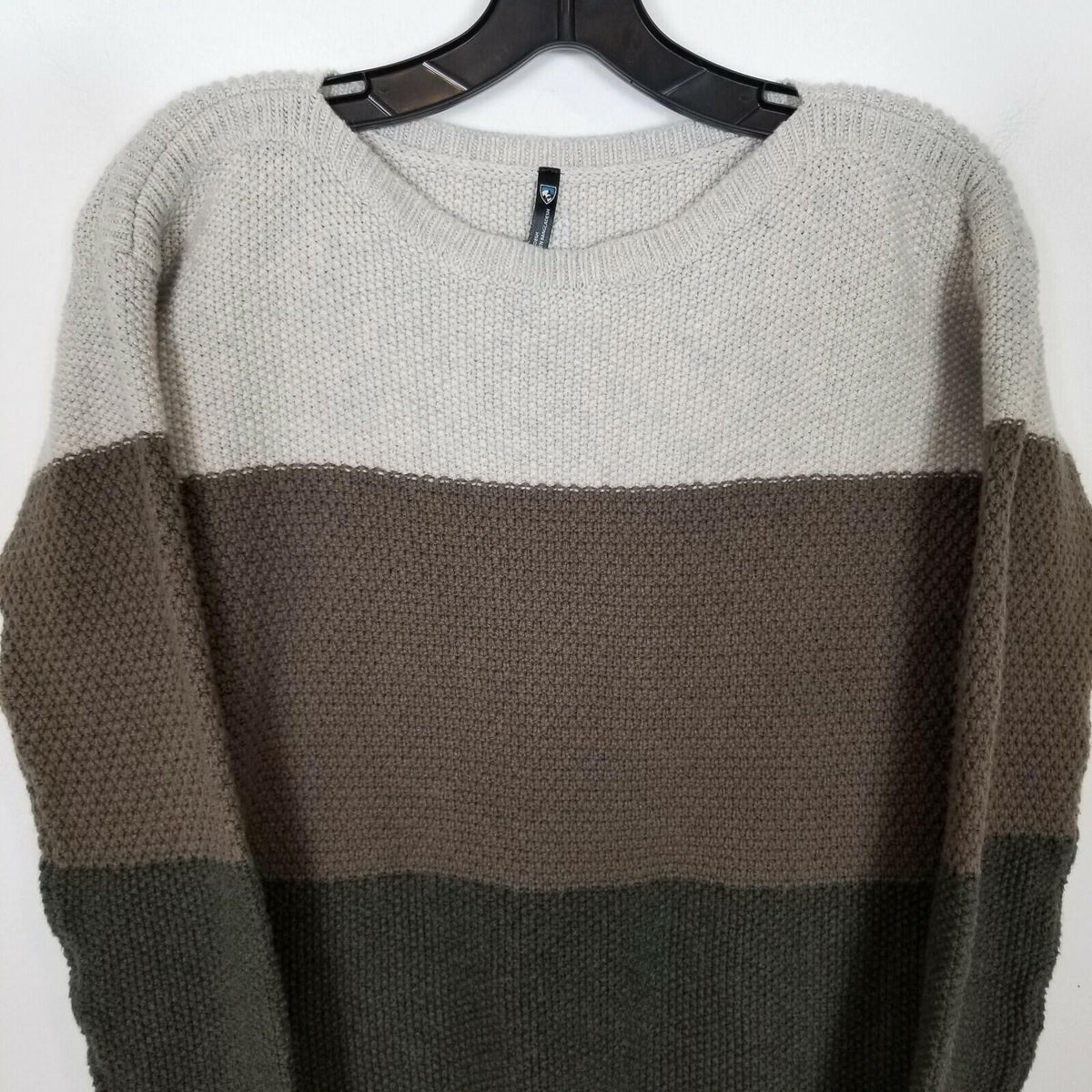 Bella Stripe Crew Neck Sweater Women Size S Cotton Merino Wool Blend Sage