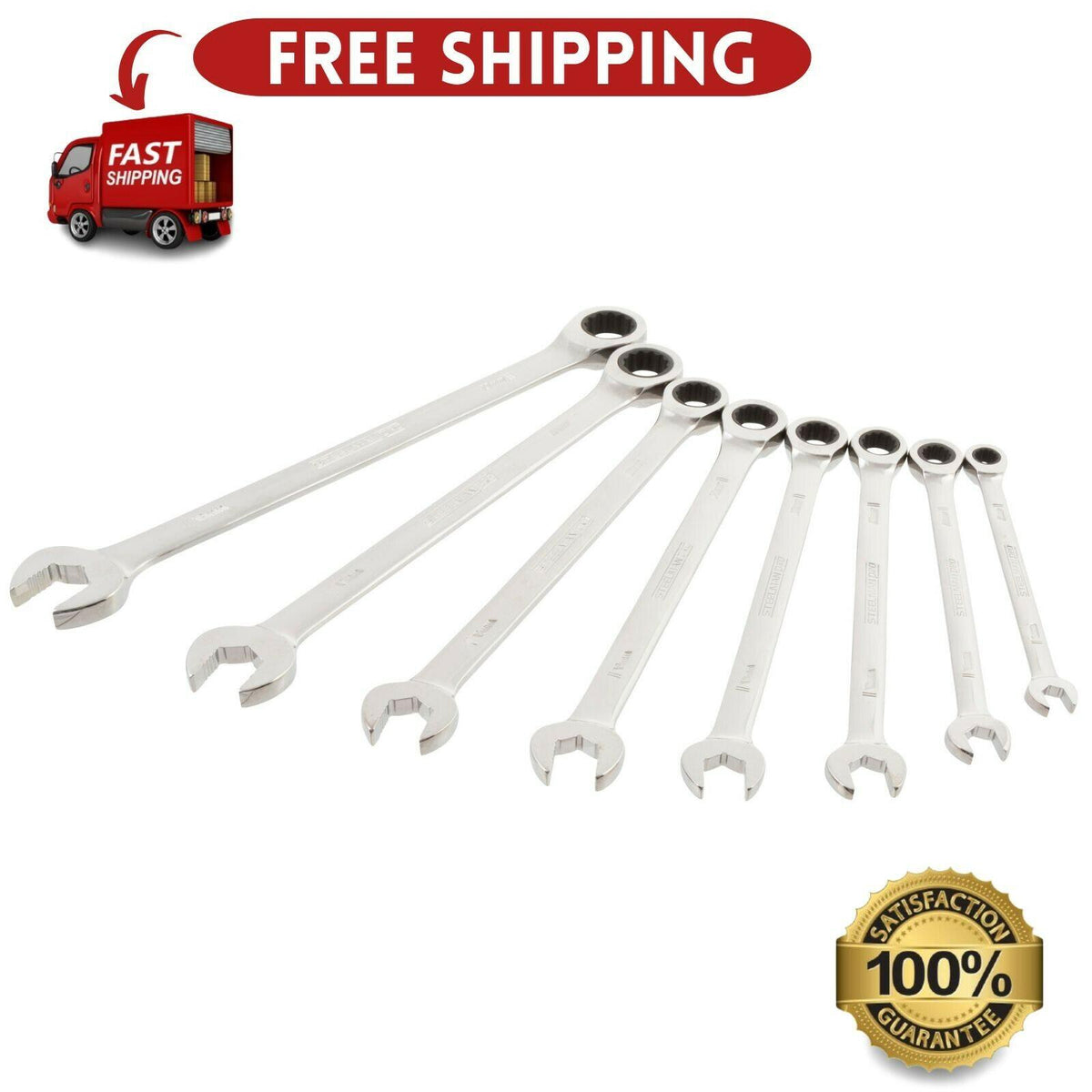 Steelman Pro 8-Pc Metric Ratcheting Wrench Set, 144-Pos Chrome Vanadium
