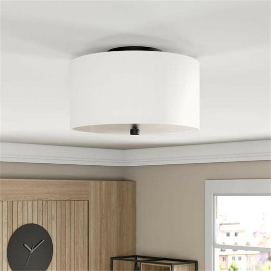 Ellis SF1504 12" Flush Mount Ceiling Light Matte Black White Shade