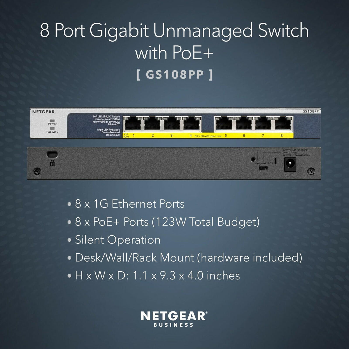 NETGEAR 8-Port PoE Gigabit Ethernet Unmanaged Network Switch (GS108PP)