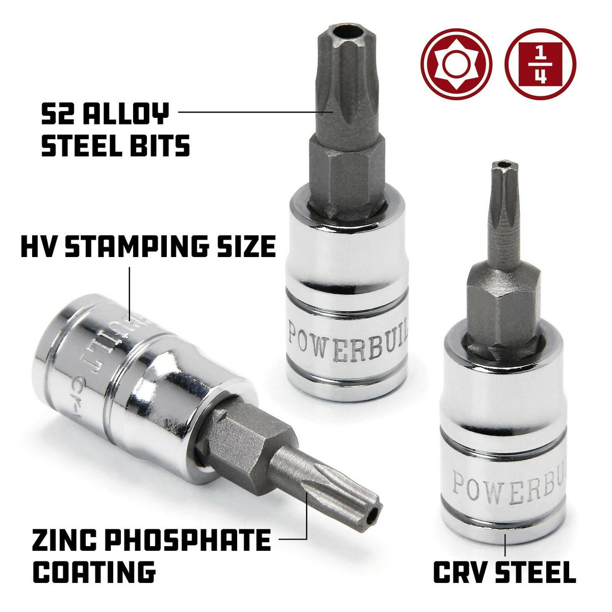 Powerbuilt 648498 T20 Tamper Proof Torx Bit Socket 1/4" Drive Security Star