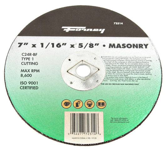 Forney 72314 7" x 1/16" Masonry Cut-Off Wheel 5/8" Arbor C24R-BF 8600 RPM
