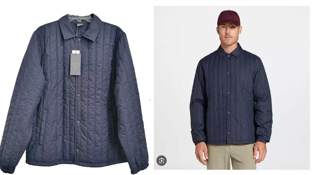 VRST Men's Quilted Shirt Jacket Windbreaker, Regular Fit Nylon Shell, Slate