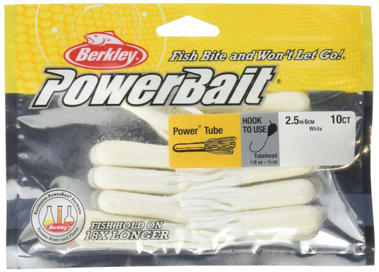 Berkley Power Tube Bait 2.5in White Soft Plastic for Bass and Walleye Fishing