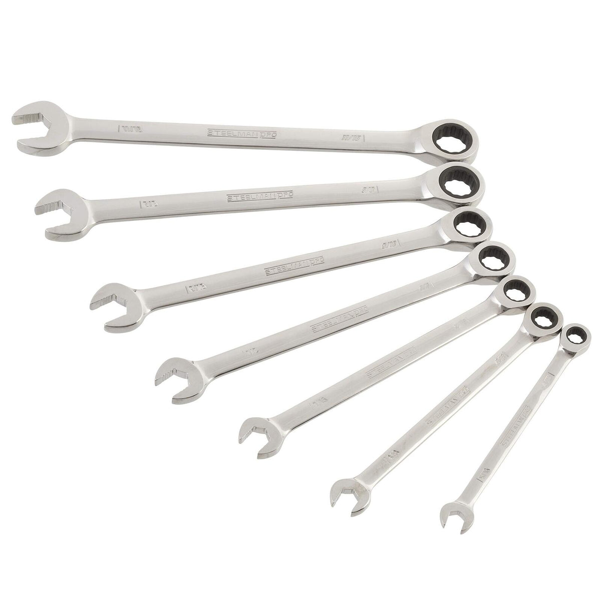 Steelman Pro 7-Piece Ratcheting Wrench Set, 144-Tooth, SAE Chrome Vanadium