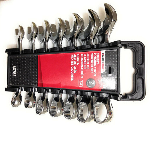 Autocraft Stubby Wrench Set SAE 7pc Metal Combo Tools Rust Resistant