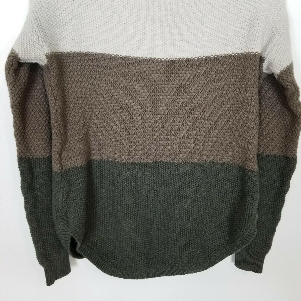 Bella Stripe Crew Neck Sweater Women Size S Cotton Merino Wool Blend Sage