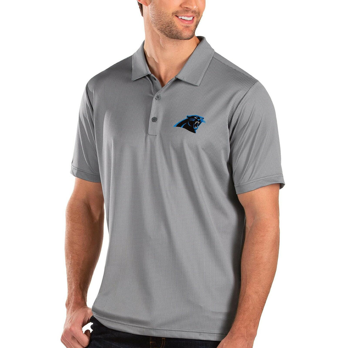 Antigua Carolina Panthers Balance Polo Men's Steel Gray NFL Shirt Size S