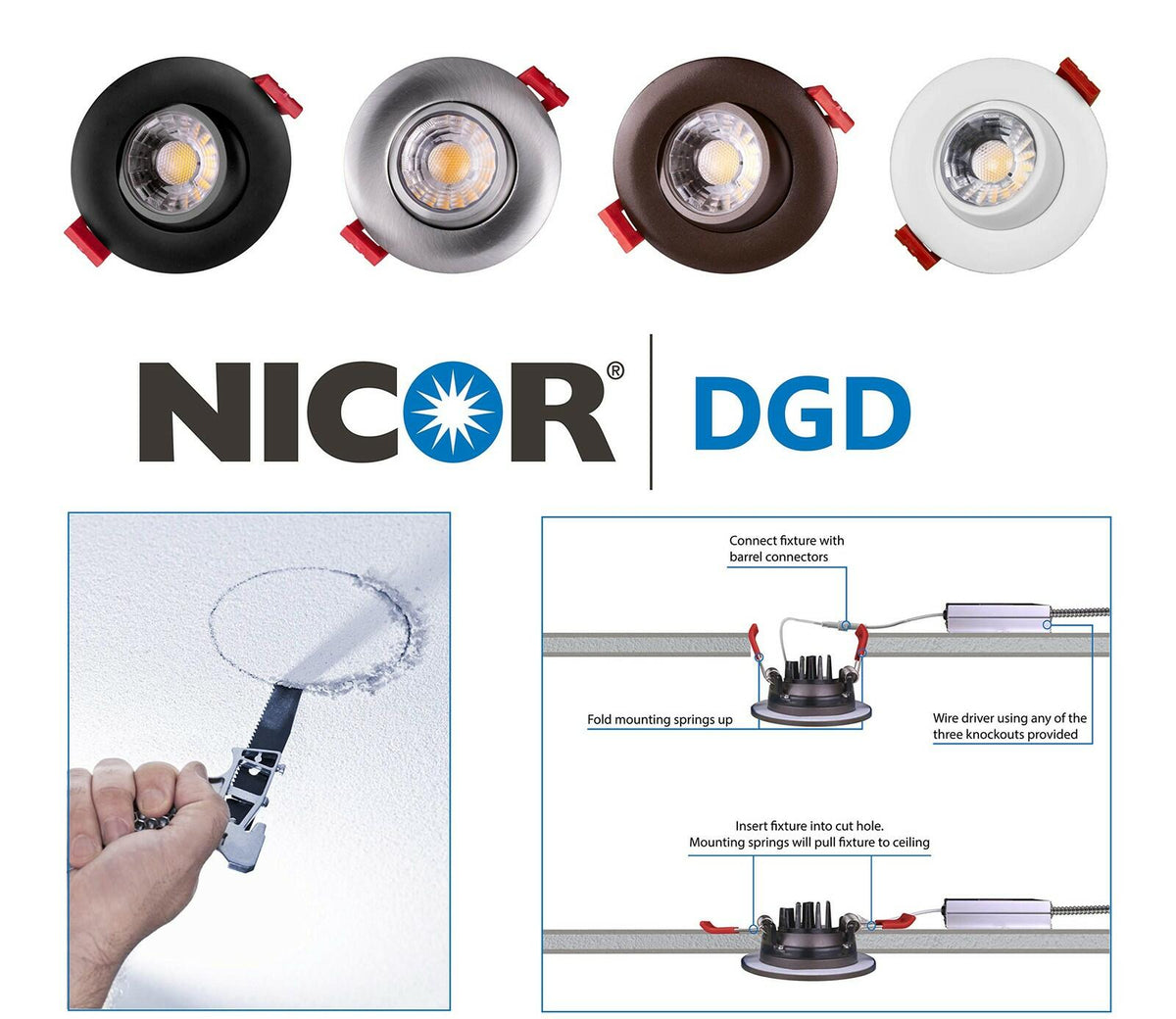 NICOR DGD2 2" LED Gimbal Recessed Downlight 2700K White Dimmable 4.8W