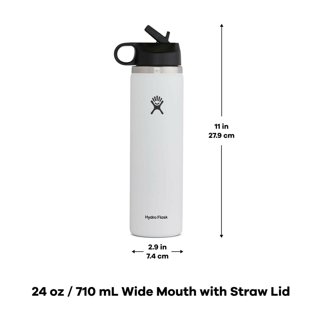 Hydro Flask 24 Oz Wide Mouth Straw Cap White Stainless Steel Leakproof Bottle
