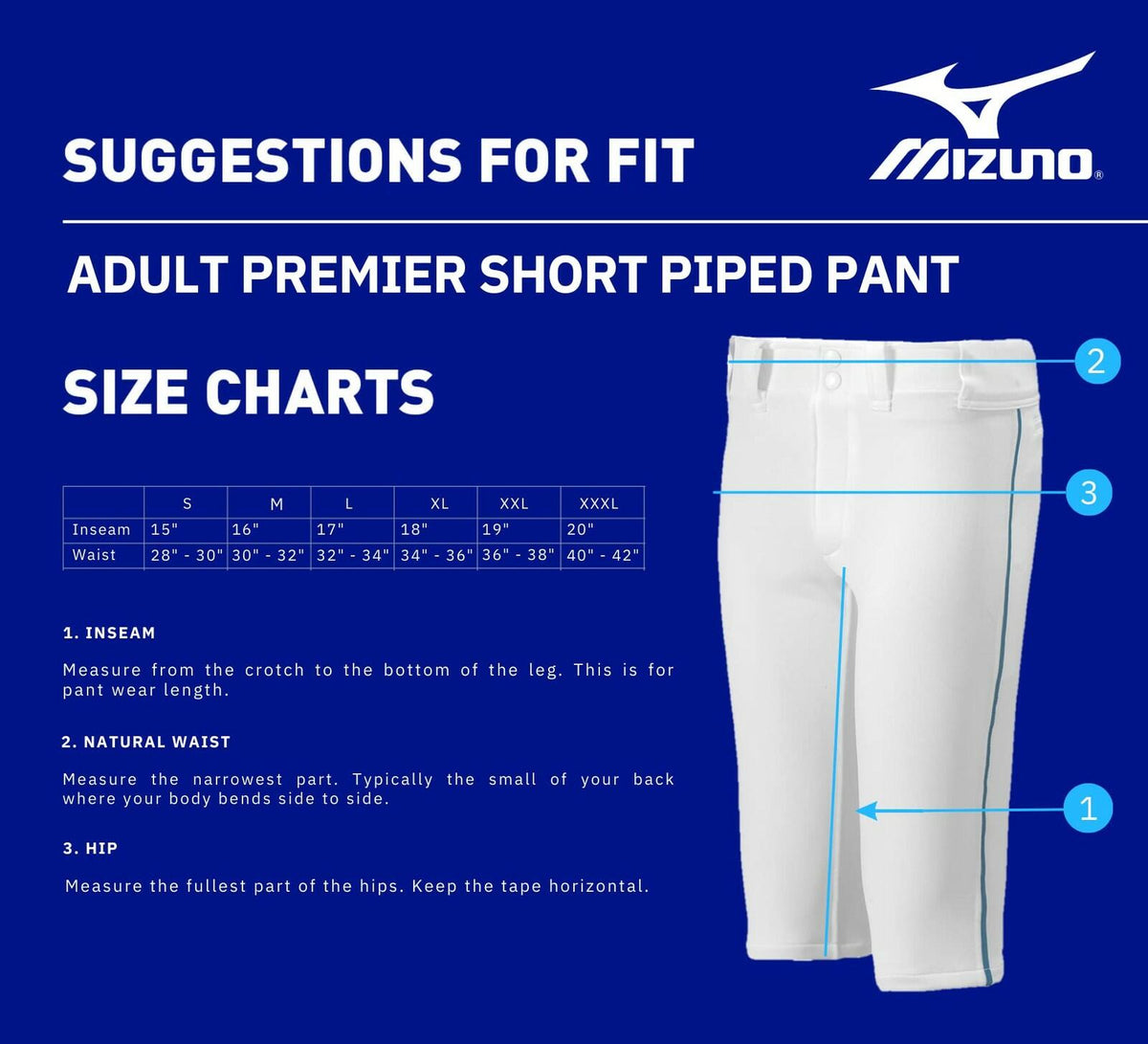 Mizuno Men's Premier Short Piped Pant White/Navy Size Medium