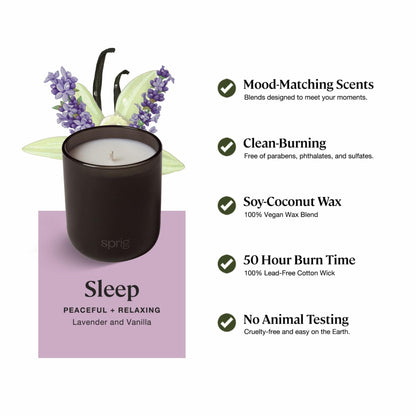 Sprig by Kohler Sleep Aromatherapy Candle with Lavender and Vanilla, 100% Natural Soy-Coconut Wax, Relaxing and Peaceful Scent, Gift for Holidays, 8 oz