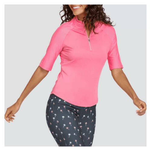Tail Women's Elbow Sleeve V-Mock Neck Top Pink Size S Activewear Casual