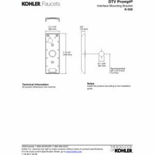Kohler K-559-CP DTV Prompt Interface Mounting Bracket Polished Chrome