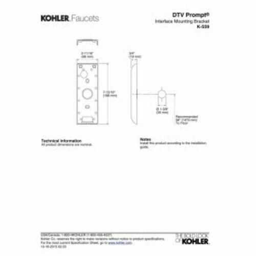 Kohler K-559-CP DTV Prompt Interface Mounting Bracket Polished Chrome