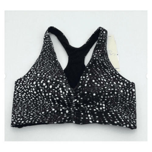 CALIA Cinch Front Bra Medium Support Sports Bra Deep Sea Dots Black XS