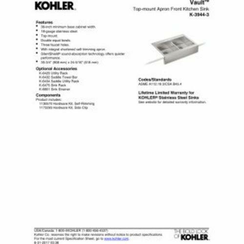 Kohler Vault 36in Double Bowl Apron Front Sink, 18-Gauge Stainless, 3-Hole