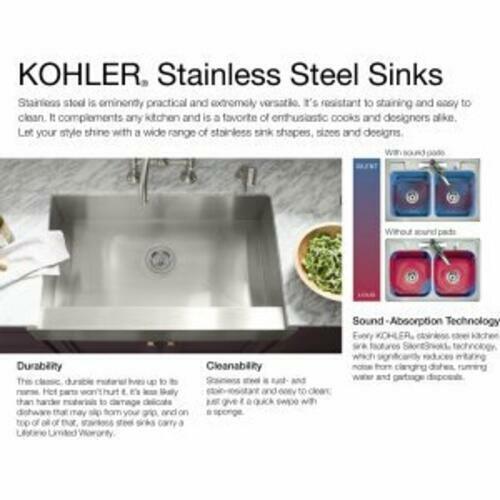 Kohler Vault 36in Double Bowl Apron Front Sink, 18-Gauge Stainless, 3-Hole